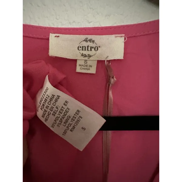 ENTRO BUBBLE SLEEVE DRESS Embroidered Size S Hot Pink - Image 4