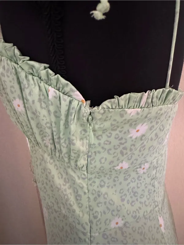 For Love & Lemons Robin Cheetah Midi Dress Green Floral Tie Strap Size S - Image 8