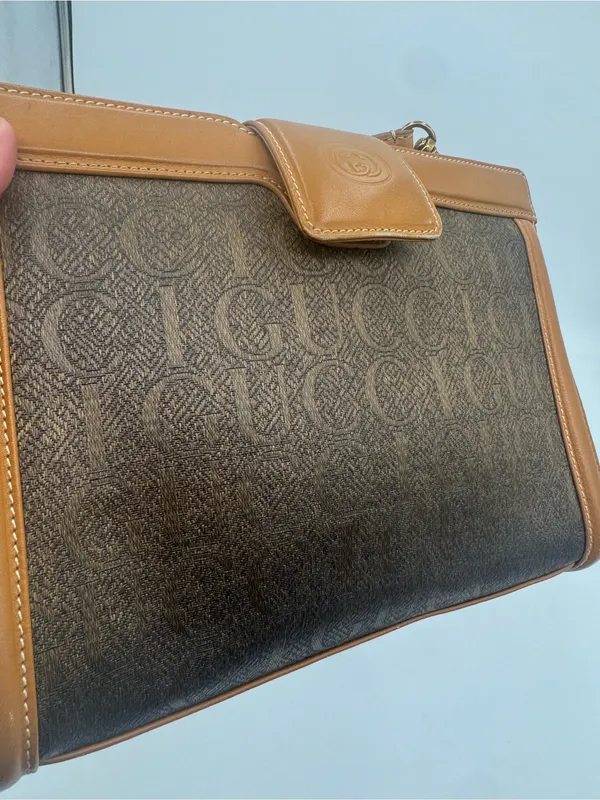 GUCCI Vintage GG Monogram Silk Jacquard Wristlet Clutch Brown - Image 13
