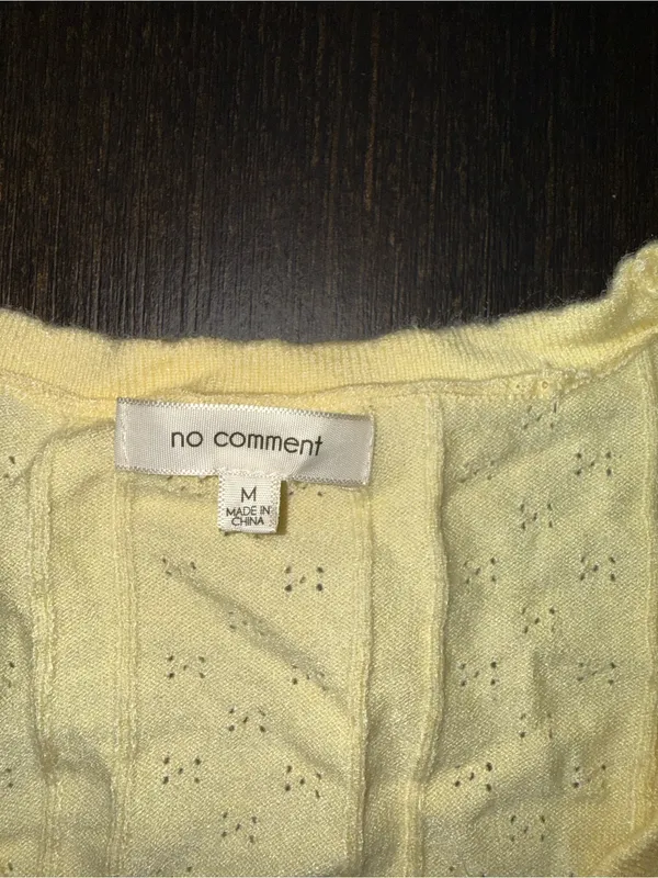 No Comment Yellow Pointelle Knit Cropped Cardigan Sweater V-Neck Button Boho - Image 7
