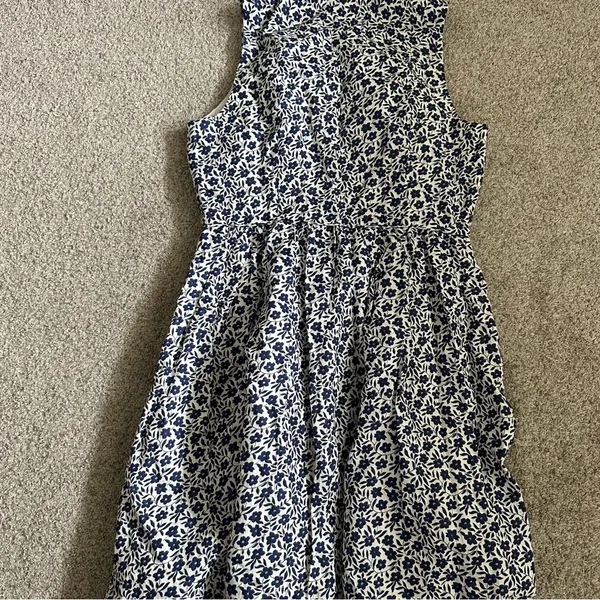 J. Crew Factory Blue And White Floral Button Front Linen Blend Dress - Image 8