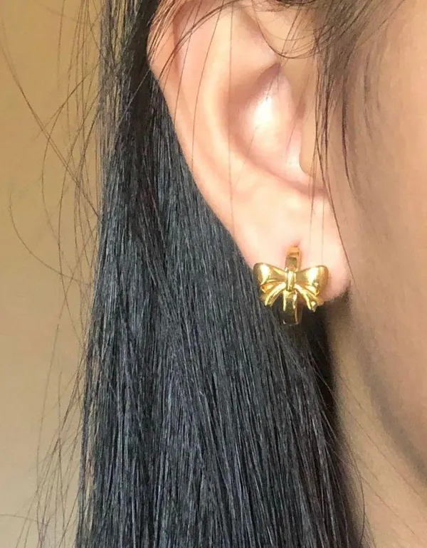 Mini Bow Chunky Gold Hoops - Image 4