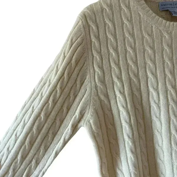 Sutton Studio Cashmere Cable Knit Cream Ivory Crewneck Swearer SZ XL #2255 - Image 4