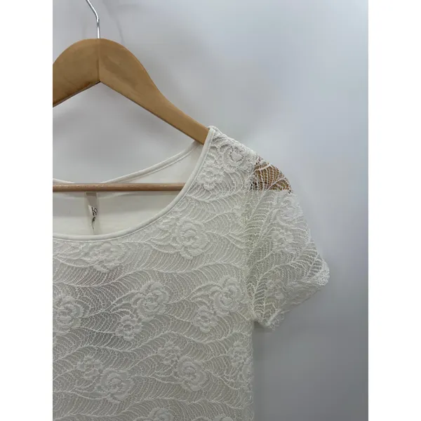 Leo Nicole Women XS‎ NWT Off White Floral Lace Short Sleeve Top 34264C - Image 3