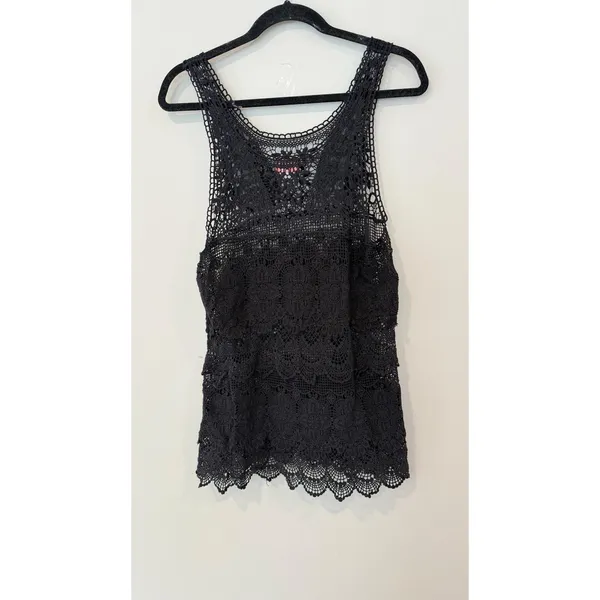 Free People Y2k Lace Macrame Crochet Black Festival Top size XS - Image 2