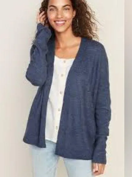 Old Navy Blue Cardigan Women's Oversized Open Front Cozy Soft Fall size Large - Image 2