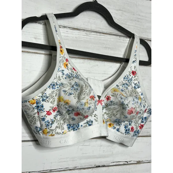 Cacique Floral Wireless Bra 42C Full Coverage Unlined No Wire Comfort Bra White - Image 7