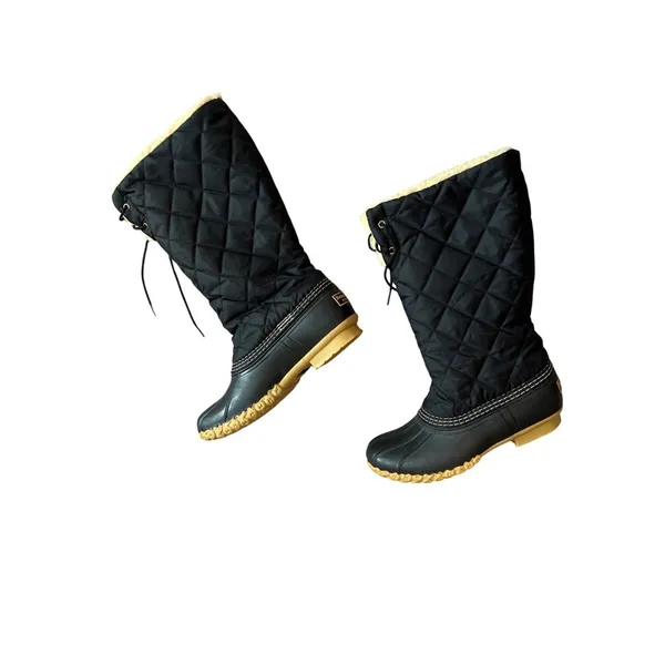 LL Bean Womens Quilted Tall Duck Boots Black Faux Shearling Lined Size 7 M - Image 2