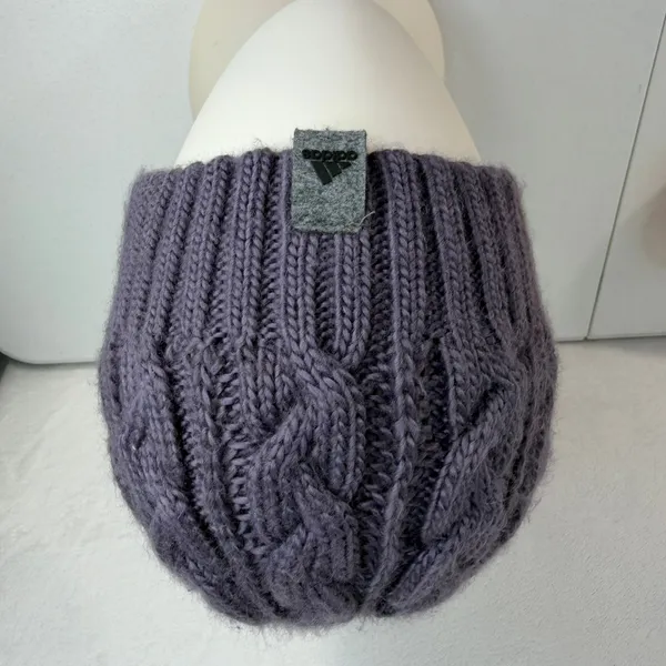 Adidas OSFM Beanie Hat Cable Knit Logo Patch Acrylic Purple‎ Gorpcore Outdoor - Image 2