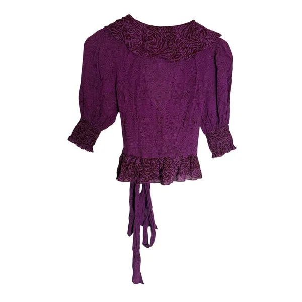 Free People Olivia Purple Printed Tie Waist Cropped Puff Sleeve Wrap Top Size XS - Image 8