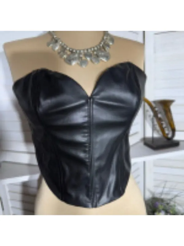 H&M Divided Bandeau Corset Top Black Leather Size Small - Image 9