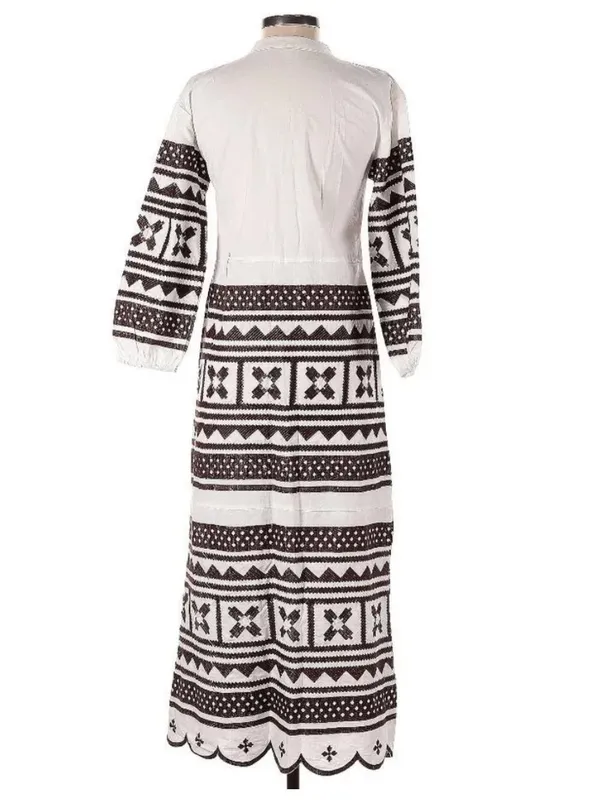 Julia Amory Brown & White Embroidered Scalloped Hem Maxi Caftan Dress XL NWT - Image 3