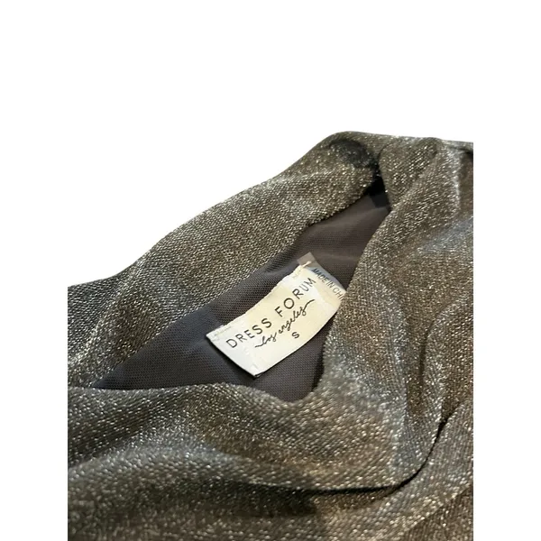 Dress Forum Los Angeles Metallic Shimmer Ruched Mock Neck Midi Dress Silver Gold - Image 3