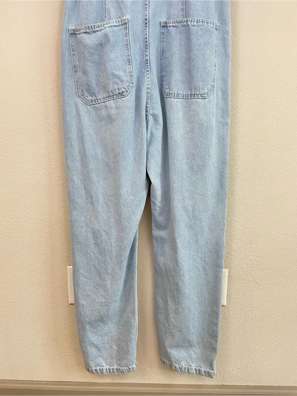 Free People We The Free Marci coveralls Denim Jumpsuit in Clear Skies Size Large - Image 9