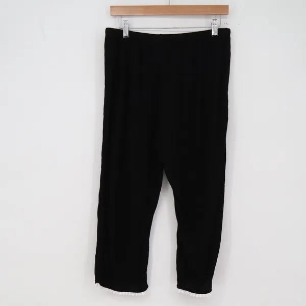 Cheibear Pajama Set Womens M Black Pom Pom Trim Short Sleeve Crop Pant NEW - Image 8