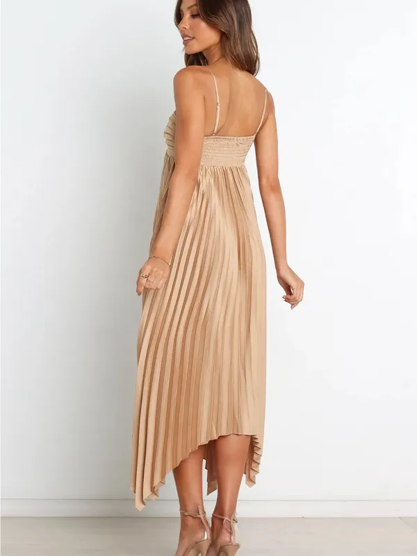 NWT Petal and Pup Vikki Dress Gold Pleated Satin Midi Formal Size 4 - Image 4