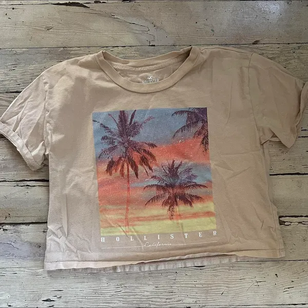 Hollister Tan Cropped Graphic Tee - Image 7