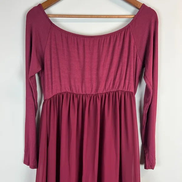 PinkBlush Maxi Dress Womens XL Maroon Off Shoulder Sheer A-Line Unlined Flowy - Image 7