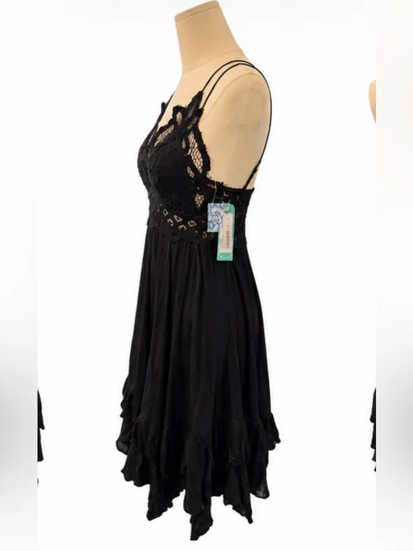 Free People Intimately Black Lace Slip Dress NWT Size S Adjustable Straps Boho - Image 2