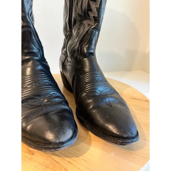 Vintage Dan Post Classic Black Genuine Leather Western Boots Size 9 Women's - Image 2