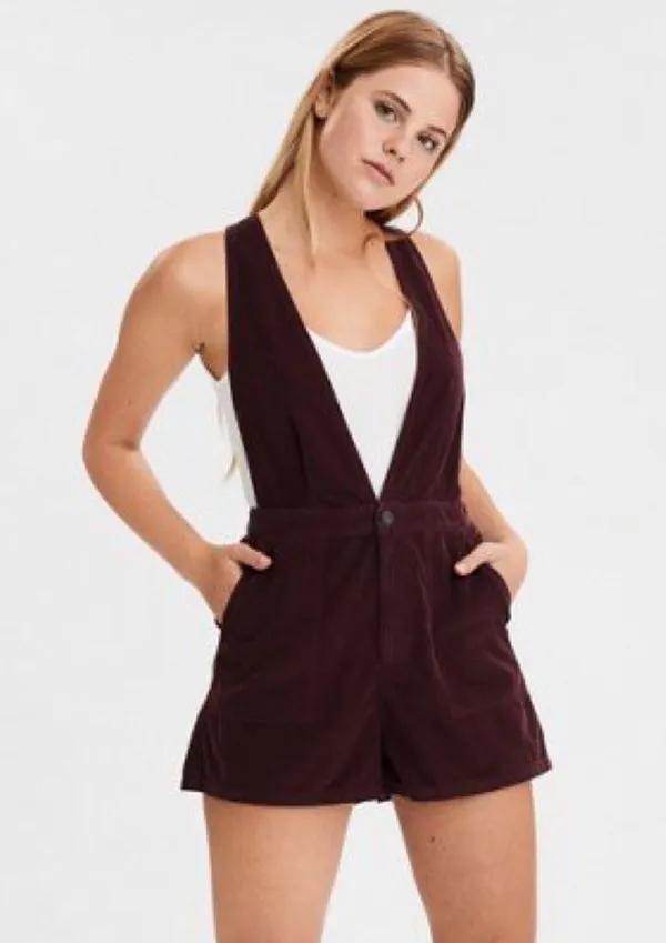 American Eagle • burgundy corduroy overall shorts romper shortalls maroon romper - Image 2