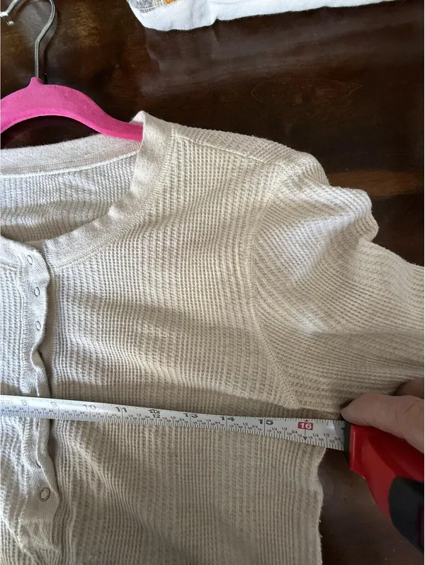 Aerie Cream Waffle Knit Henley Long Sleeve Thermal Top Size M - Image 9
