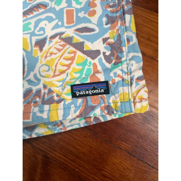 Patagonia Womens Baggies Shorts Abstract Geometric Print Blue Yellow Large - Image 4