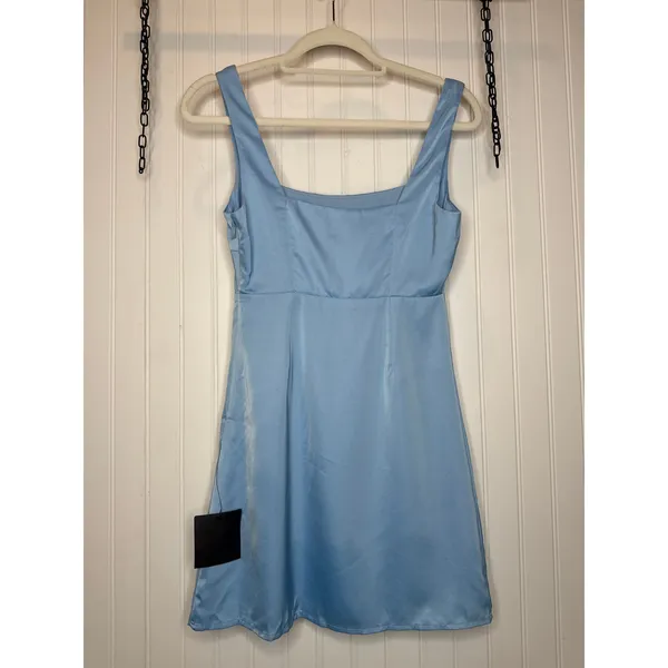 NWT Lulus Truly the Cutest Light Blue Satin Square Neck Mini Dress Party Size XS - Image 4