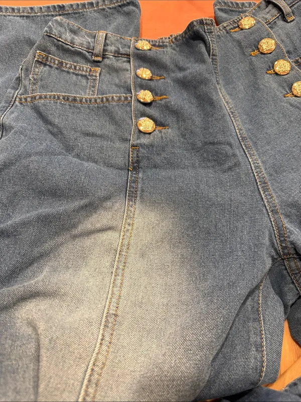 SHEIN | High-Waist Blue Denim Sailor Jeans | Size 0XL (12) PETITE - Image 4