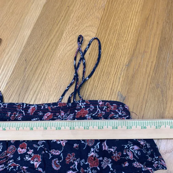Zara Womens Small Navy Blue Floral Tiered Ruffle Crop Top Spaghetti Strap Cotton - Image 2