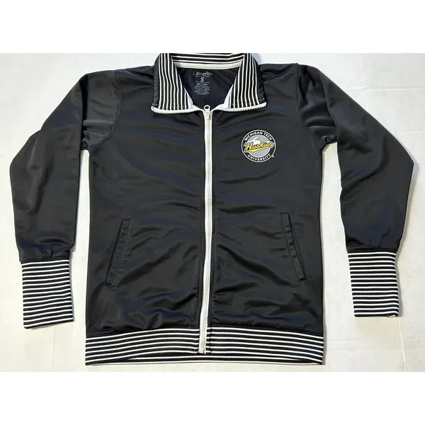 J. America Michigan Tech Huskies Track Jacket Womens S Black Stripe Zip VTG VGUC - Image 3