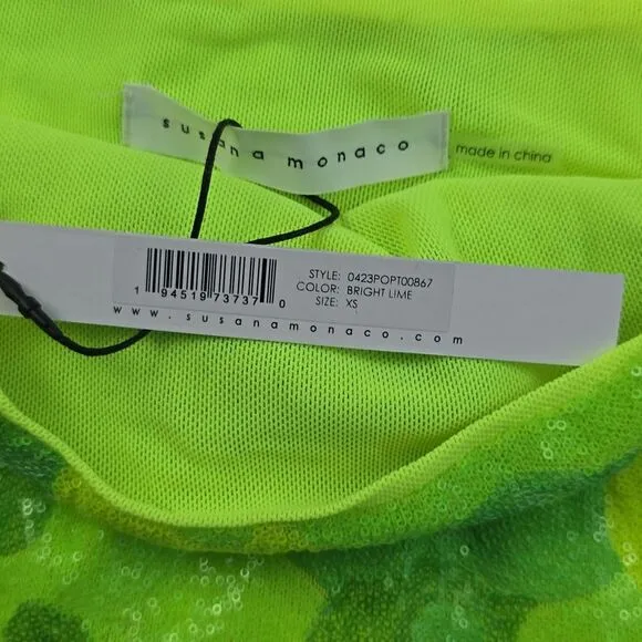 Susana Monaco -1608 NWT Women's Sequin Crop Top Bright Lime Green XS‎ - Image 3