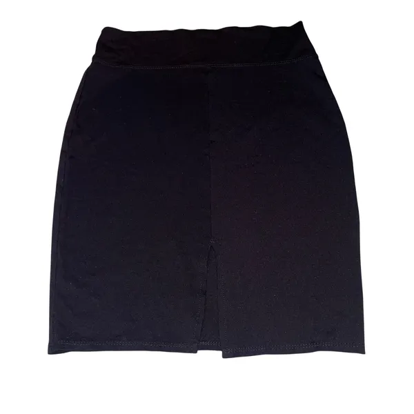 Hybrid & Company Pencil Skirt Bodycon Large Black Back Vent Minimalist Office - Image 2