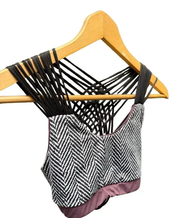 Black and White Herringbone Bralette with Black Straps - Image 2