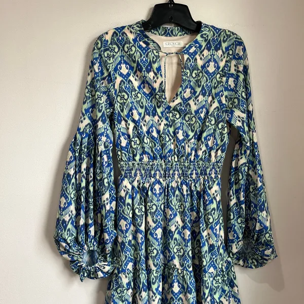 Georgie Boho Mini Dress XS Balloon‎ Sleeve Tie Front Flowy Romantic Festival - Image 3
