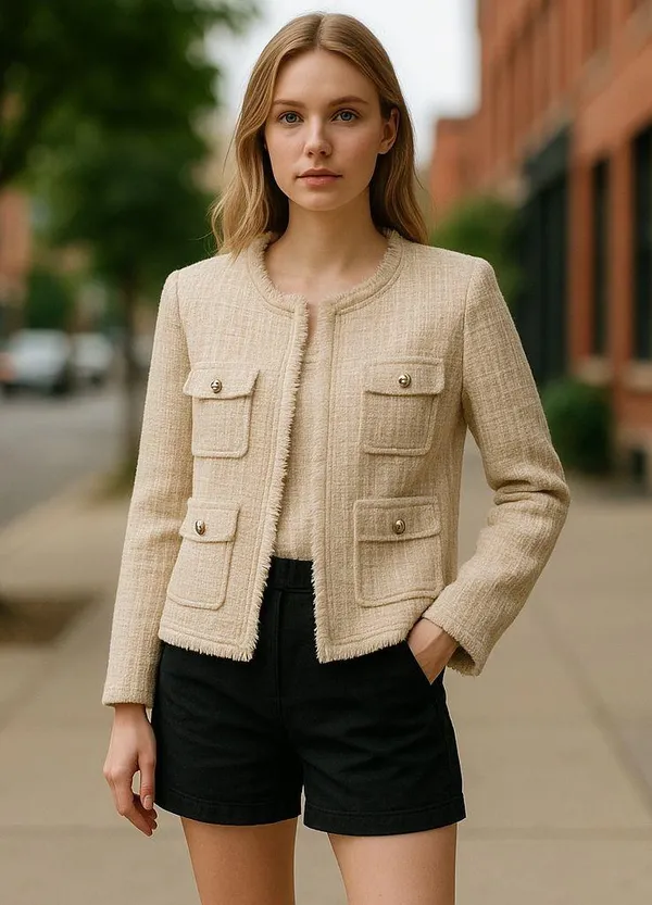 NWT NANETTE nanette lepore Pearl Button Tweed Jacket Large Oatmeal - Image 2