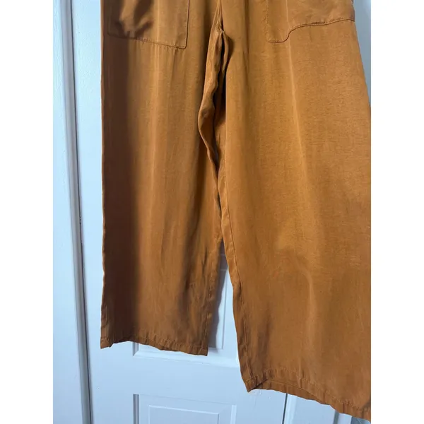 ZARA Tobacco Brown Wide Leg Paperbag Waist Cropped Pants High Rise Patch S - Image 7