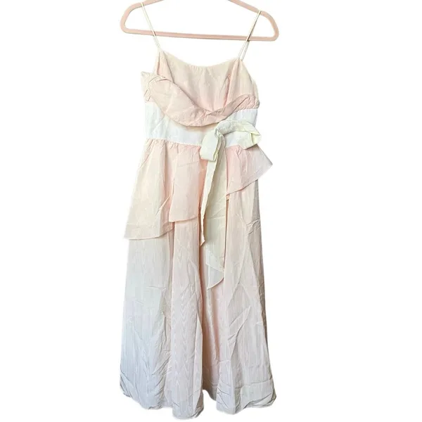 GUNNE‎ SAX By Jessica Mcclintock Pink Long Dress Size 6 Bow Asymmetrical Ruffle - Image 2