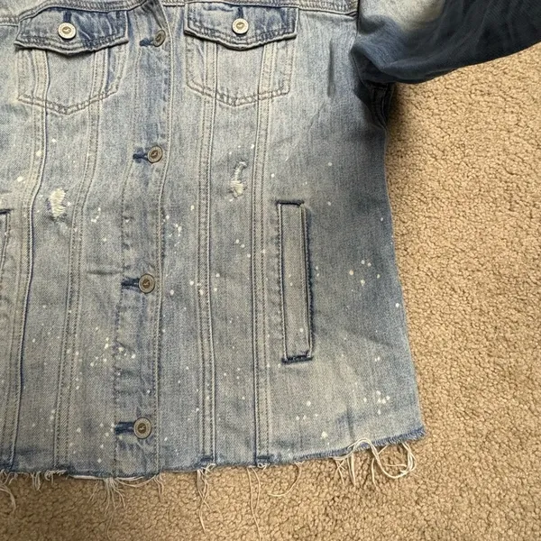 HOLLISTER Women's Distressed Tie Dye Destroyed Denim Jean Jacket Size Small - Image 7