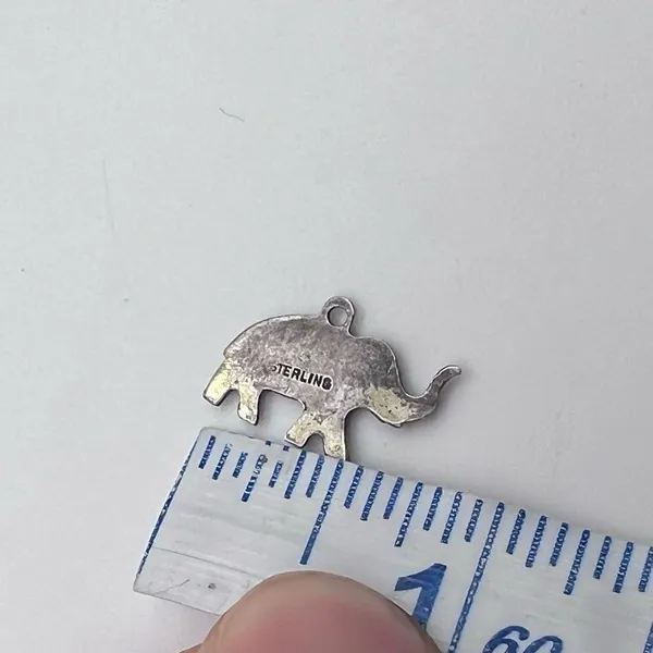 Vintage Women's Elephant Sterling Silver Trunk Up‎ Silver Tone Necklace Pendant - Image 5