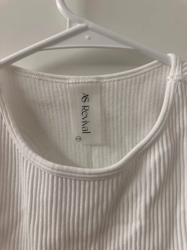 Women’s White Ribbed Crop Tank Top – Sleeveless High-Neck - Image 3