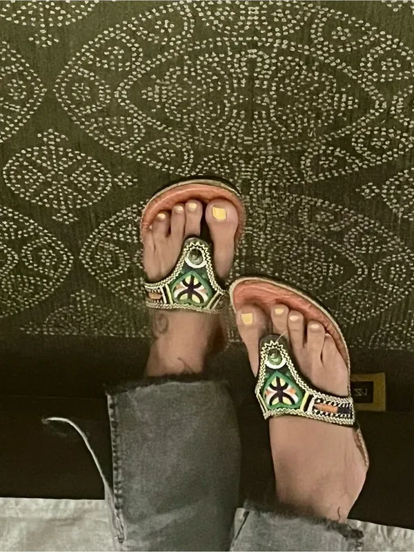 RASTA MOROCCAN sandals SZ 9 Boho embroidered Green - Image 4