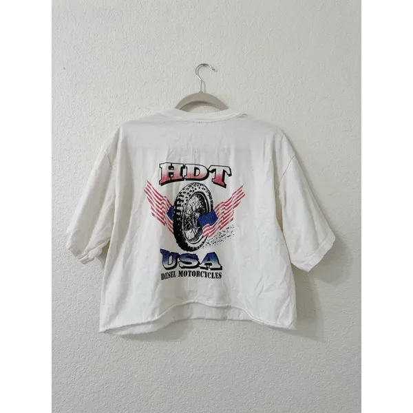 Vintage HDT Diesel Motorcycles USA Cropped Graphic T-Shirt Women's Oversized - Image 3