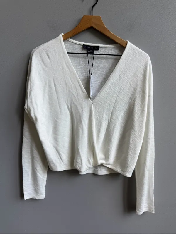 Sanctuary NWT Thinking of You Knit Top Women's White Twist Front Long-Sleeve M - Image 4