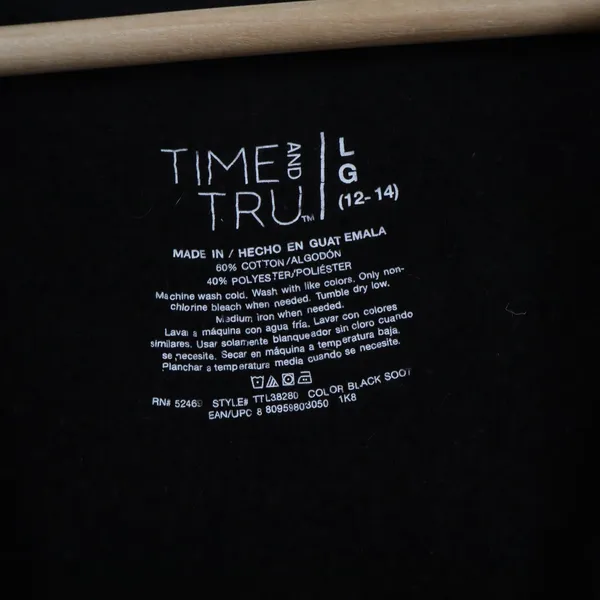 Time and Tru Hoodie Women L Black Soot Zip Up Pocket Good - Image 2