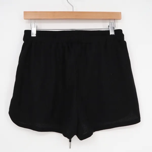 Shorts Womens Medium Black Waffle Knitted Ribbed Slash Pockets Drawstring Waist - Image 5
