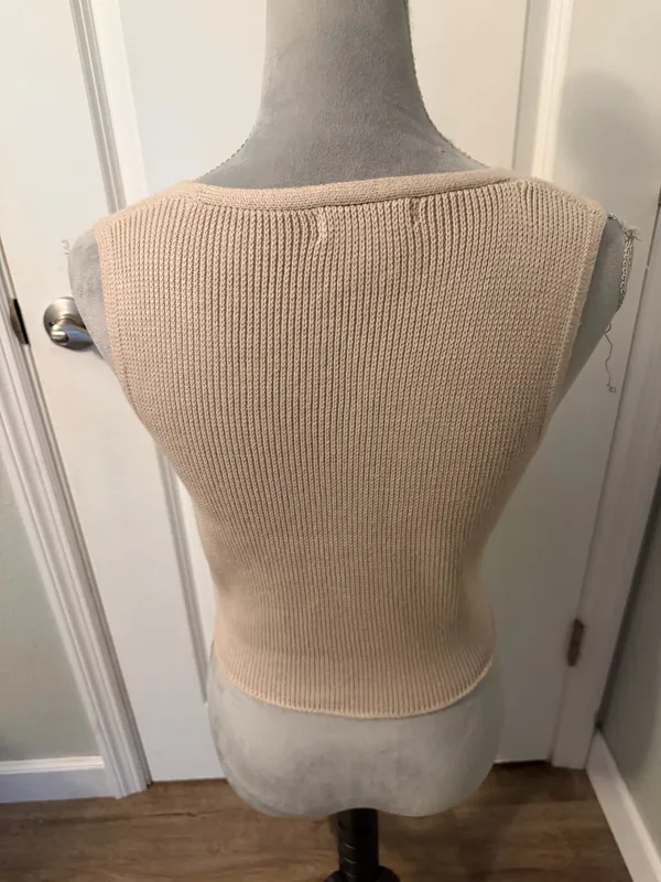 Sincerely Jules Ribbed Knit Button-Up Crop Vest in Beige, Sz M - Image 3