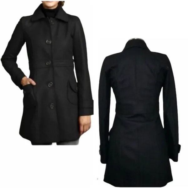Anthro Tulle Dark Academia Navy Wool Blend Peacoat Minimalist City Chic Jacket S - Image 2