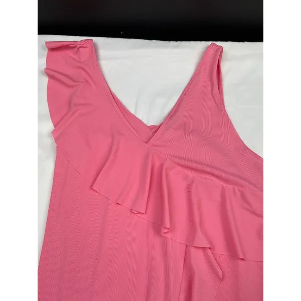 Zara Women's Pink One Ruffle Shoulder/ High low Dress Size L SKU 4112 - Image 6