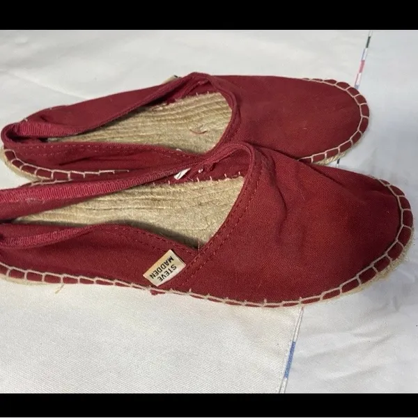 Steve Madden Red Espadrille Flats Womens Size 8 Slip On Canvas Shoes Preowned - Image 4